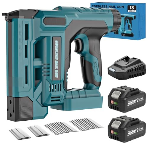 SINGTIP Cloueuse Electrique Sans Fil pour Makk-ita 18V Batterie, Upgrade 18GA 2 en 1 Agrafeuse Electrique avec 2 Batteries 4,0 Ah et 1 000 Clous/Agrafes, 6 Réglages de Profondeur pour Travail du Bois
