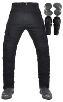 Herrmotorcykelbyxor (förlängda knäskydd) CE-bepansrade touringjeans, motocross-modell(Black,X-Large)