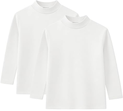 Rolanko Maglietta a Maniche Lunghe per Ragazze, Termiche Basiche Maglie in Pile Canottiera a Collo Alto per Bambini 2 Confezioni, Bianco Bianco, 140, 9-10 Anni