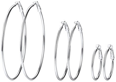 PROSTEEL 3er Ohrringe Set für Damen Edelstahl Creolen Huggie Kreolen Ohrringe Hoop Klappcreolen Ohrschmuck 30mm 50mm 70mm 3 Größe Set, silber