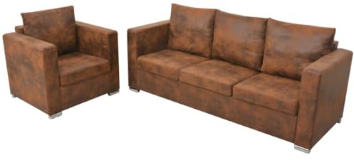 vidaXL Ensemble de Canapés 2 pcs Canapé de Salle de Séjour Sofa de Salon Sofa de Salle de Séjour Intérieur Maison Cuir Daim Synthétique