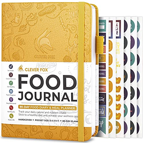 Clever Fox Food Journal fickstorlek – daglig matdagbok, måltidsspårare och planerare för handväska, kalori- och näringslogg, för att hålla fast vid en hälsosam kost och uppnå viktminskningsmål, 10 x
