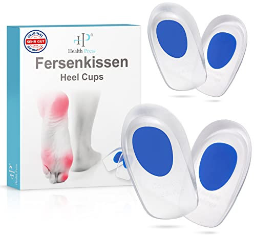 Health Press® Fersenkissen – 2 Paar Fersen Geleinlagen im Set – Dermatologisch getestete Silikon Fersenpolster – Gel Einlegesohlen für Schuhe – Bequeme Profi Schuheinlagen – Soft Gelpads für Herren