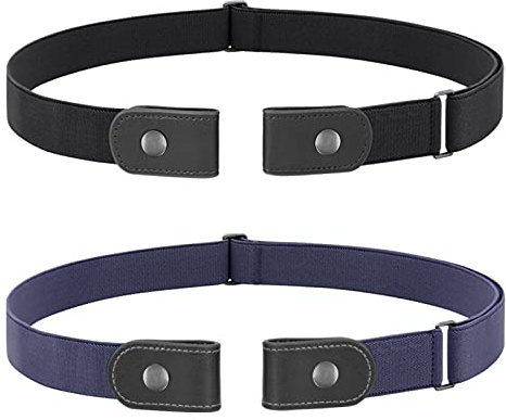 Ceinture Sans Boucle Pour Homme - Élastique Invisible Extensible et Réglable - Largeur 3,51 cm - Pour Pantalon en Jean, C : Noir + Bleu Avec Boucle de Couleur d'Arme, Für