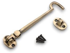 Infinity Decor Solid Brass Cabin Hook and Eye Silent Catch 150mm Door Window Shed Gate Latches in Antique Brass Finish