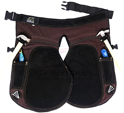 'Equine Care Farrier Apron Chaps for Women - 23'' Length, Adjustable 28-52'' Waist, Premium Cowhide Suede Leather & Canvas, 2 Hoof Knife Pockets, 2 Nail Magnets, 2 Hammer Loops'