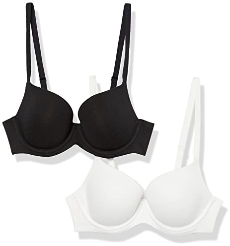 Amazon Essentials Reggiseno in Cotone Coppa Piena Donna, Pacco da 2, Bianco/Nero, 1A