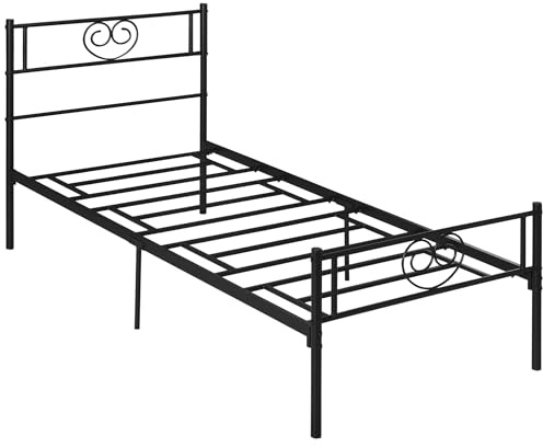 HOMCOM Marco de Cama Individual de Metal 31 cm para Colchón 90x190 cm con Cabecera Forma de Corazón Estructura de Cama con Espacio Bajo de Almacenamiento 95x196x100 cm Negro