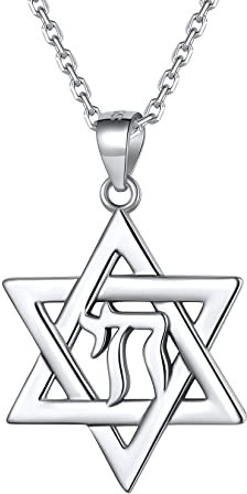 Silvora 925 Silber Davidstern Kette für Damen Herren Jüdische Hebräische Chai Halskette mit 46cm Kette