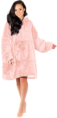Nightbex® Original Blanket Hoodie - Oversized Super Soft Hoodie Blanket with Fleece - Wearable Comfy Hooded Sweatshirt for Men, Women & Children | One Size fits All Blush Pink