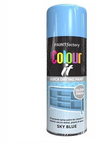 SuperGift.com Sky Blue Gloss All Purpose Aerosol Spray Paint 400ml Quick Drying Spray, Fast Dry and Excellent Coverage for Metal, Wood, Plastic and More by Diva Gift