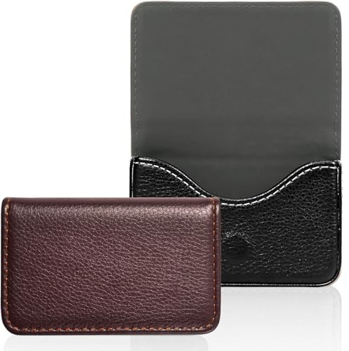 FLOTRUTE 2 Pièces Porte-Cartes de Visite en Cuir PU Version Verticale Nom de Visite de Poche avec Fermeture Magnétique Étui Carte d'Identité de Crédit/Portefeuille