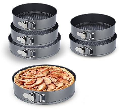 Relaxdays Springform Set, 6 runde Backformen, Ø 24, 26, 28 cm, Edelstahl, Antihaftbeschichtung, Tortenform, anthrazit