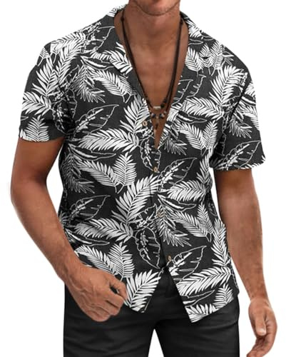 Oanviso Camisa de Manga Corta para Hombres Verano Camisa de Solapa Estampado Floral Moda T-Shirts V Collar Ligero Camiseta Slim Fit Camisas Casual Short Sleeve Camisa Hawái Transpirable A 07 L