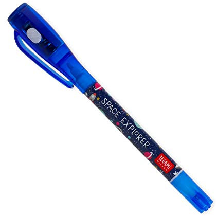 Legami - Stift mit unsichtbarer Tinte, Spia-Stift, Doppelspitze, UV-Licht zum Lesen der unsichtbaren Tinte, für Kinderparty, Thema Space