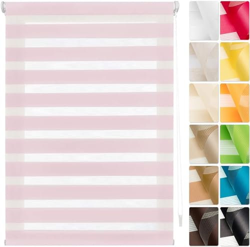 Thermorollo ohne Bohren 100 x 240 cm Tag-Nacht-Rollo ohne Bohren, Doppelrollo Fensterrollo, Seitenzugrollo Verdunkelung für Fenster, für Alle Fenster ohne Bohren, Rosa