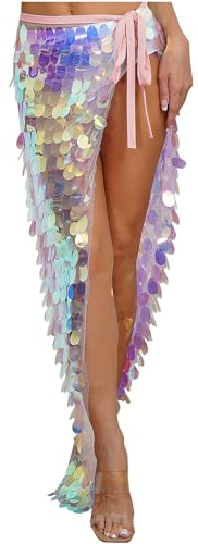 dPois dam paljetter kjol lång omlottkjol sexig maxikjol glitter sjöjungfru kjol magdans kjol party halloween kostym, ROSA, S