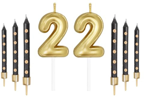 mciskin Juego de velas doradas de 22 números con velas largas doradas y negras, velas de feliz cumpleaños para niña, velas de pastel doradas para decoración de pastel para mujeres y hombres,