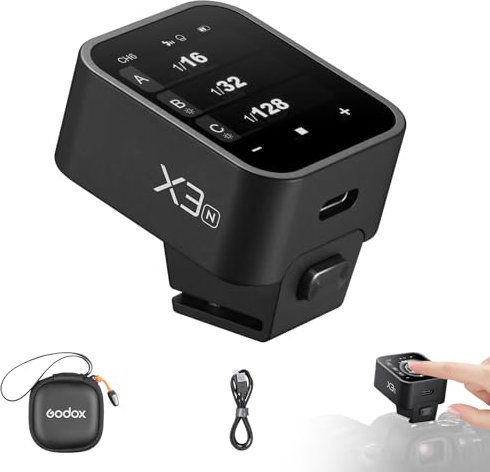Godox X3-N Kabelloser Blitzauslöser OLED Touchscreen für Nikon Kamera 2.4GHz Kabelloser 1/8000S HSS TTL Tcm Funktion Eingebauter Akku Rechargeable Typ-c Remote Kamerablitz Abzug