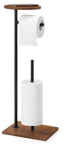 CADUKE Freestanding Toilet Roll Holder with Top Storage Shelf, Metal Toilet Paper Holder Stand, Bathroom Tissue Roll Holder Dispenser Holds 4 Rolls