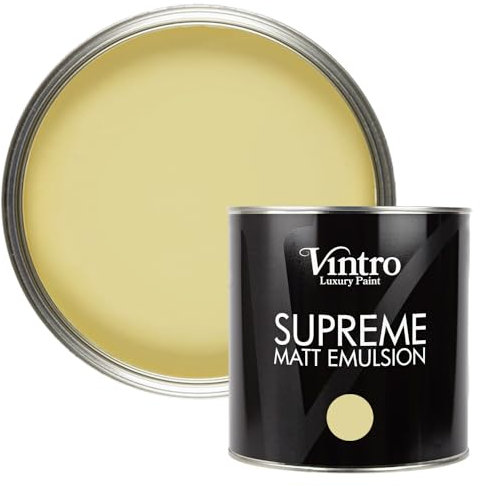 Vintro | Light Yellow Luxury Matt Emulsion | Smooth Chalky Finish | Multi Surface Paint | for Walls, Ceilings, Wood and Metal 2.5L (Light Yellow - Xanthe, 2.5 Litres)