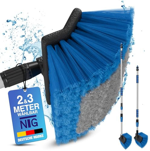 NTG Waschbürste Autowaschbürste Teleskopwaschbürste in 2 & 3 Meter Variante mit Gardenanschluss und Innenliegender Wasserführung Fensterputzer (Bis 2 Meter) PKW LKW