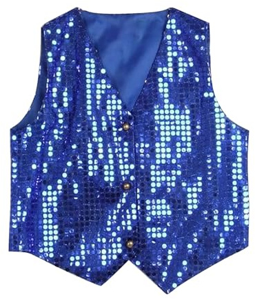 HUIFUAO Veste à Paillettes Femme Sans Manches - Vestes Scintillantes pour Femmes Grande Taille - Gilet Brillant - Boutons Hauts - Tenue de Sortie pour Fête, bleu, L