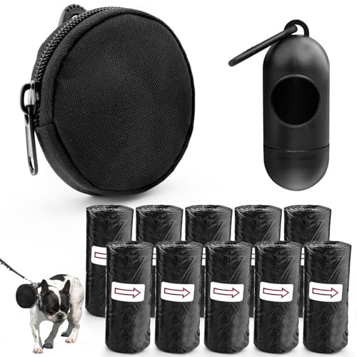 BITEFU 13 accessori per cani, include 2 sacchetti per cani, 10 sacchetti per escrementi per cani, 1 dispenser per sacchetti, colore nero, utilizzabile per camminare con il cane