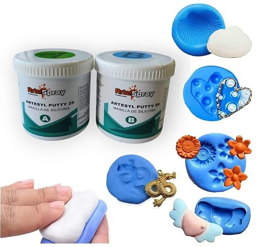 Artespray - Masilla de Silicona en pasta para Moldes Artesyl Putty 25 1Kg (500gr A + 500gr B), No tóxica, Compatible con resinas Epoxi, Poliuretano, Escayola..