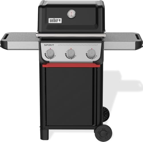 Weber Spirit E-310 - Barbacoa de gas, 3 quemadores, superficie de cocción de 51 x 46 cm, rejilla de mantenimiento, termómetro integrado, 2 ruedas, negro/plata (1500864)