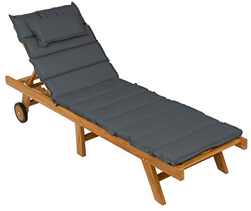 Divero Gartenliege klappbar aus Teakholz, behandelt inkl. Räder, mit Auflage (Farbe: Anthrazit)