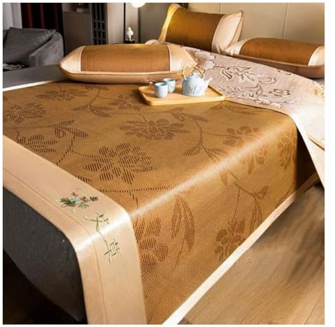 Ratán Juego de sábanas en Verano,Alfombra Para Dormir De Verano con Funda de Almohada de Ratán, Alfombra Para Dormir de Ratán Natural Transpirable Para El Dormitorio Escuela(Size:180cmx200cm,Color:#4)