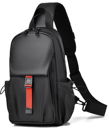 FANDARE Lätt bröstficka bröstväska män crossbody axelväska slingväska urban vattentät PU-läder messengerväskor axelväskor för resor skola vandring bodybag, svart, Large