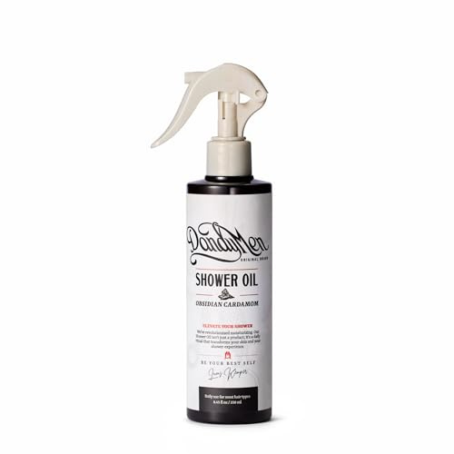 DandyMen Shower Oil for Men – Hydrating In-Shower Body Wash & Cleanser with Sunflower & Avocado Oils – 8.45 oz, Obsidian Cardamom