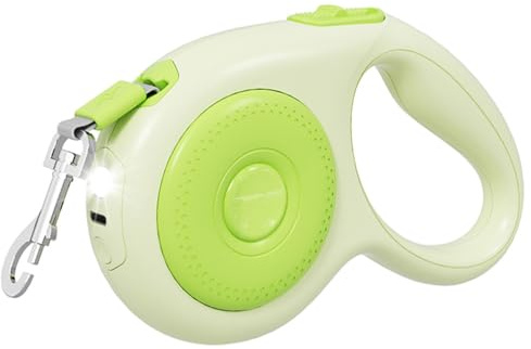 Correa retráctil para Perros de 10 m, Ajustable, de Nailon Resistente con luz LED, Extensible 360° antienredos, para Perros pequeños y medianos de hasta 50 kg