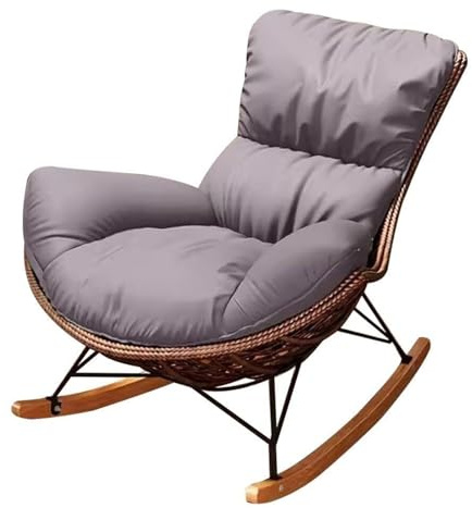 Reclining Rocking Chair Adjustable Single Sofa PE Rattan Relax Armchair for Balcony Living Room Patio Office - Grey Color Comfortable & Stylish Design