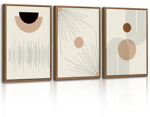 WENGTIAO Lienzos Cuadros Decoracion Enmarcados, Vintage Boho Abstracto Geométrico Cuadros, Beige Marrón y Negro Neutros Láminas Sobre Lienzo para Moderno Salones Dormitorios Decoracion Pared 30x40cmx3