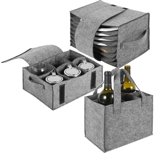 3-Pack Campervan Plate Holder Felt Caravan Mug Storage Box Camping Dinnerware Storage Container Campervan Storages Ideas for Plate, Cup, Wine Bottle for Protecting Motorhome Cupboard Kitchen Cookware