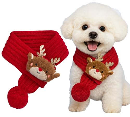 Costume de Noël Écharpe, Chien de Chat Foulard, Rouge Pet Écharpe, Chauds pour Animaux de Compagnie écharpes pour Petits Chiens Chats Beaux Accessoires Photo, pour Décorations de Fêtes de Noël(L)