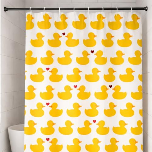 ANRO Duschvorhang Stoff Badvorhang Textil wasserabweisend Antischimmel Polyester Badewanne Vorhang Wasserdicht Waschbar mit Ösen Duschvorhangringen Gelb Ente 180 x 200 cm