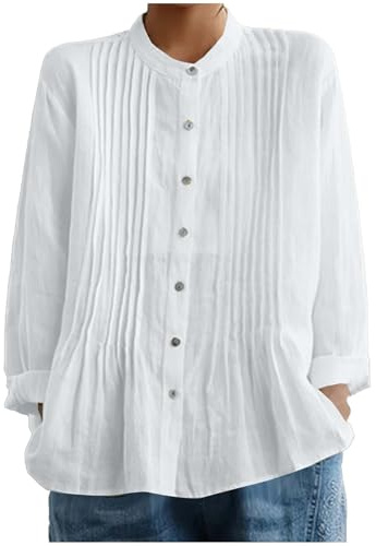 Camicia in Lino da Donna Casual Elegante Sexy Blusa Curvy Cotone Estiva Magliette Oversize Manica Lunga T-Shirt Camicetta Fantasia Cerimonia Camicie per L'Estate Camicetta alla Moda da Spiaggia