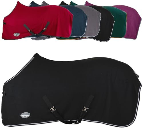 Marengos - Abschwitzdecke Economic mit Kreuzgurten (abnehmbar) | Pferdedecke mit Frontschnalle, Schweifkordel & Widerristpolster | atmungsaktive Fleecedecke | Pferde Zubehör in Schwarz | 165cm