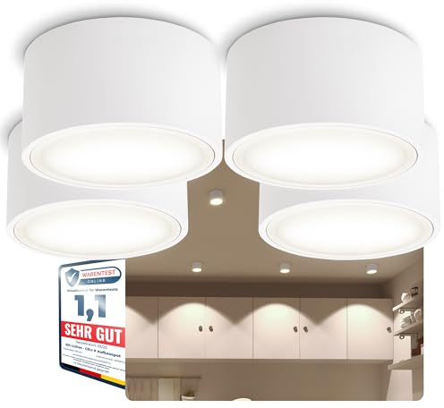SSC-LUXon 4er Set CELI-X Aufbau Deckenleuchte Spot große Leuchtfläche - LED GX53 mit 5W neutralweiß 230V - Aufbauspot weiss