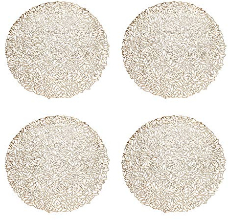 GLOBALDREAM Tovagliette Oro, 4 Pezzi Tonde Tappetini da Tavola Resistenti al Calore Stuoie per Pranzo, Cucina (Oro, 38cm)