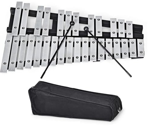 COSTWAY Glockenspiel Xilófono con 30 Notas, Instrumento de Percusión de Madera, Percusión de Mano Plegable con 2 Mazos Estuche, y Bolsa de Transporte Ideal para Niños y Adultos, Blanco y Negro