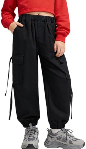 Rolanko Pantaloni Cargo per Bambini,Pantaloni da Jogging per Ragazzo e Ragazza Street Hip Hop Dance(Nero,8-9 anni/140)