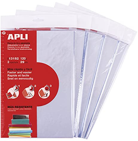 APLI 19012 Lot de 15 Couvre-Livres Ajustables Transparent PVC 290 mm, Protège-Livres Sans Découpe ni Adhésif, Pour Livres, Cahiers et Manuels Scolaires