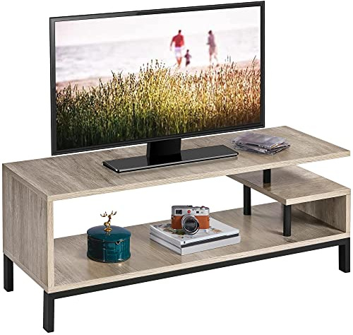 Yaheetech TV Stand for TV up to 55 inch, Wooden Entertainment Center with Metal Frame, Industrial TV Cabinet with Storage Shelf for Living Room, Grey, 106 x 39.5 x 40cm