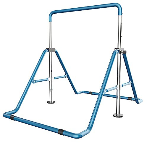 WOQLIBE Turnreck Gymnastik för barn, trädgård, däck, räcksystem, gymnastikstänger, horisontell träning, bar, träningsutrustning, utomhus, fitness, justerbar höjd 85–129,5 cm (blå)