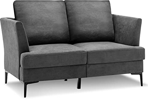 COSTWAY Canapé 2 Places Contemporain avec 2 Coussins Amovibles, Assise Large Profonde pour Salon, Appartement, Bureau, 141x80x72cm(Modèle2-Gris, 2 Places)